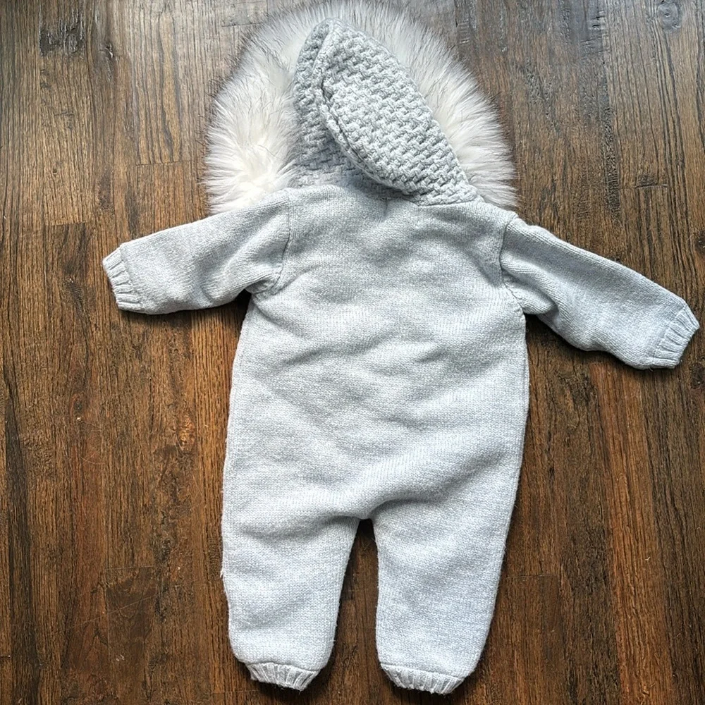Caramelo Kids Blue Knit Pom Pom Pramsuit (6-9M)